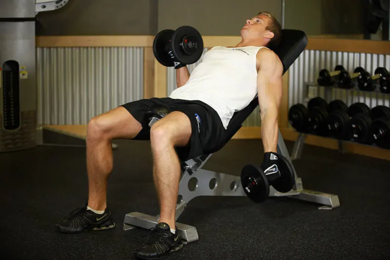 Alternate Incline Dumbbell Curl: end position