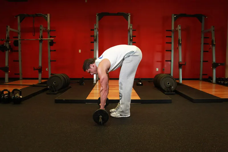 Barbell Ab Rollout: starting position