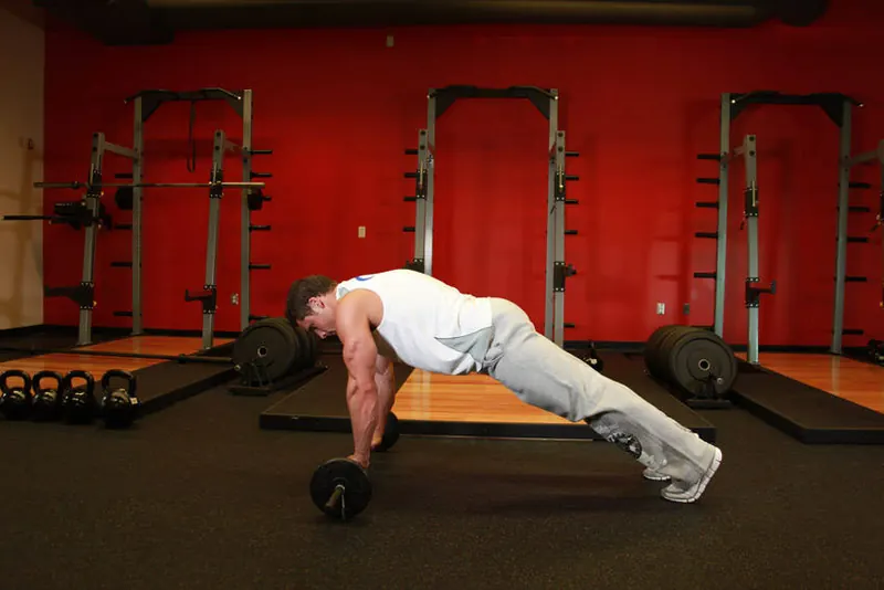 Barbell Ab Rollout: end position