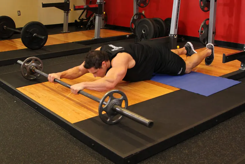 Barbell Ab Rollout - On Knees: end position