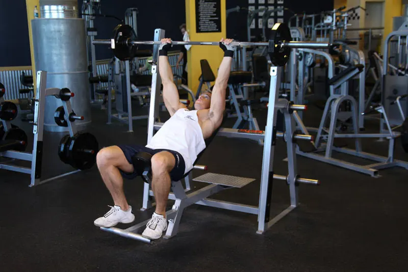 Barbell Incline Shoulder Raise: starting position