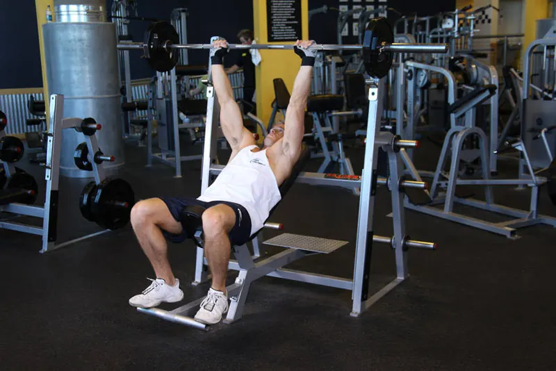 Barbell Incline Shoulder Raise: end position