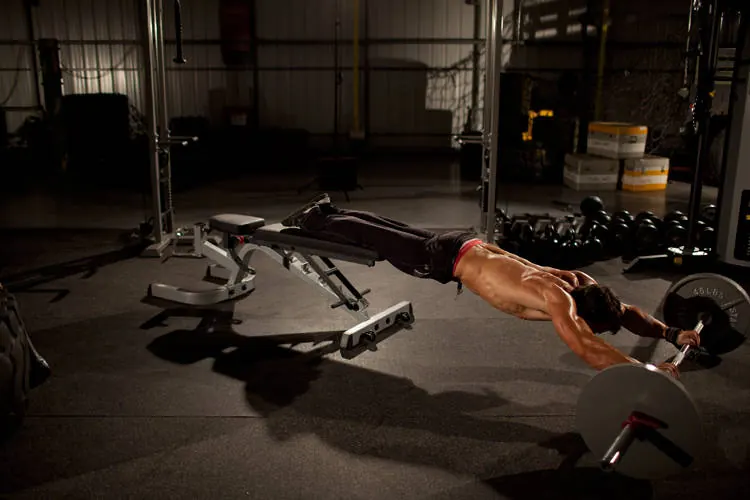 Barbell Rollout from Bench: end position