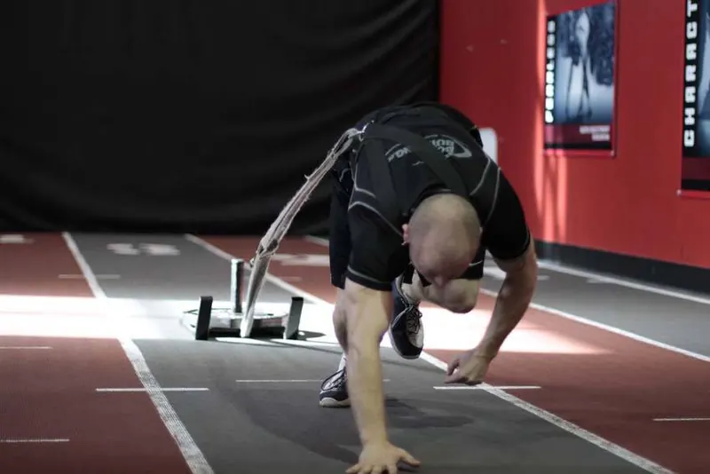 Bear Crawl Sled Drags: end position