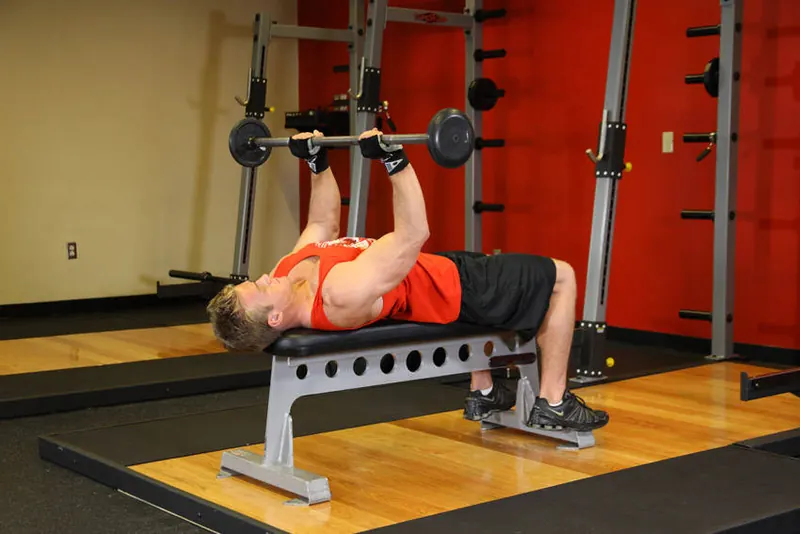 Bent-Arm Barbell Pullover: end position