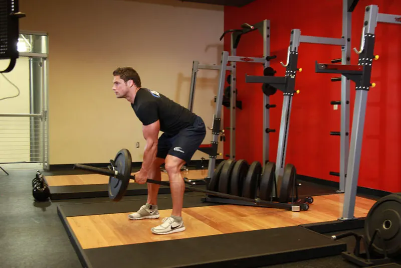 Bent Over One-Arm Long Bar Row: starting position