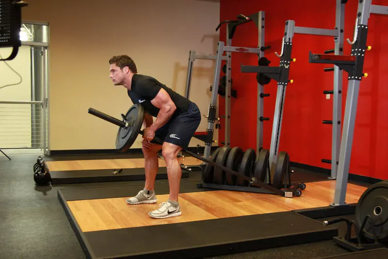 Bent Over One-Arm Long Bar Row: end position