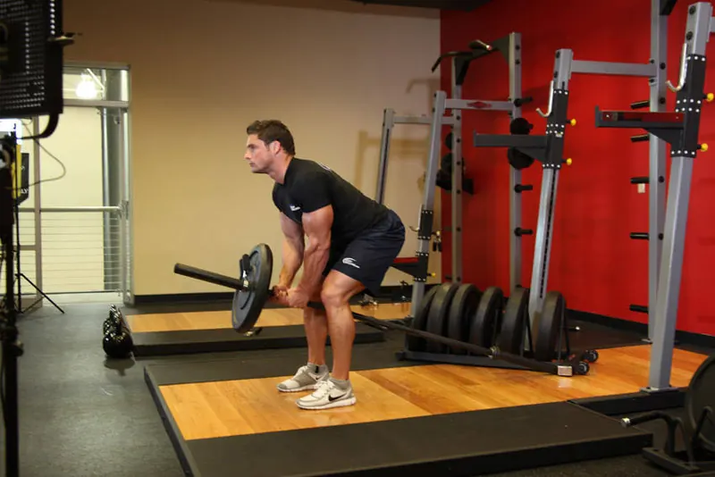 Bent Over Two-Arm Long Bar Row: starting position