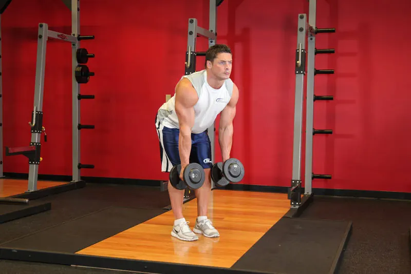 Bent Over Two-Dumbbell Row With Palms In: starting position