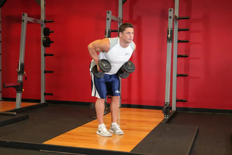 Bent Over Two-Dumbbell Row With Palms In: end position
