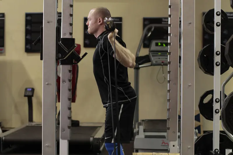 Box Squat with Bands: starting position