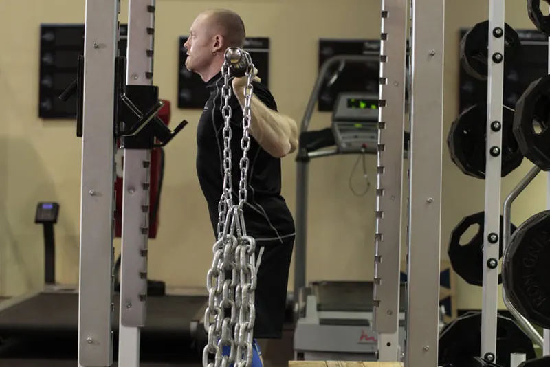 Box Squat with Chains: starting position