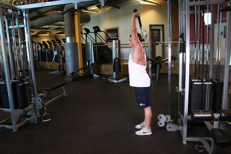 Cable Rope Overhead Triceps Extension: end position