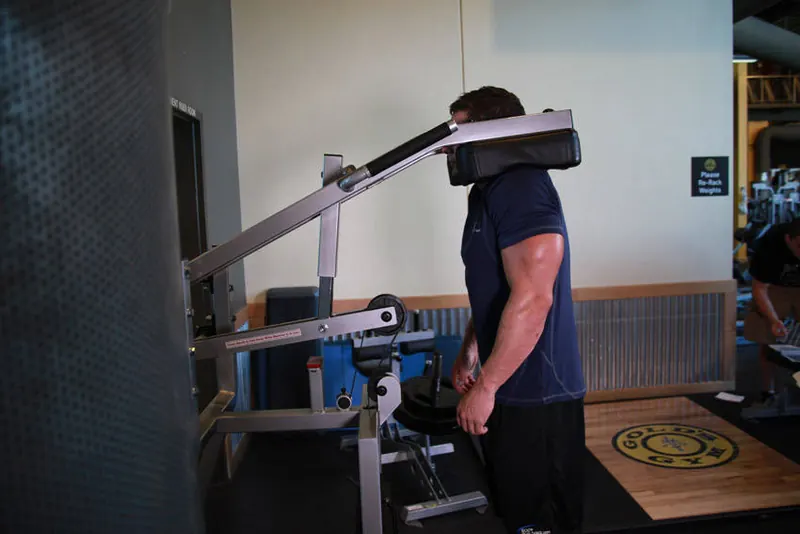 Calf-Machine Shoulder Shrug: end position