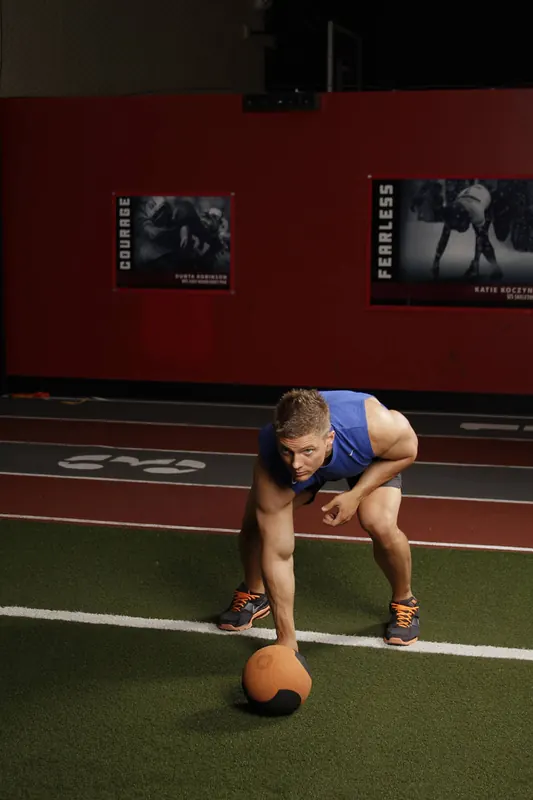 Chest Push from 3 point stance: starting position