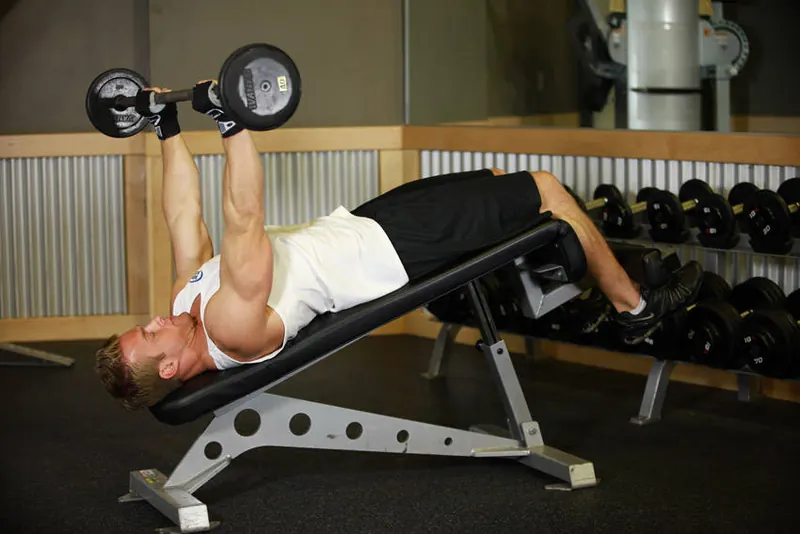 Decline Close-Grip Bench To Skull Crusher: starting position