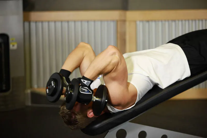 Decline Dumbbell Triceps Extension: end position