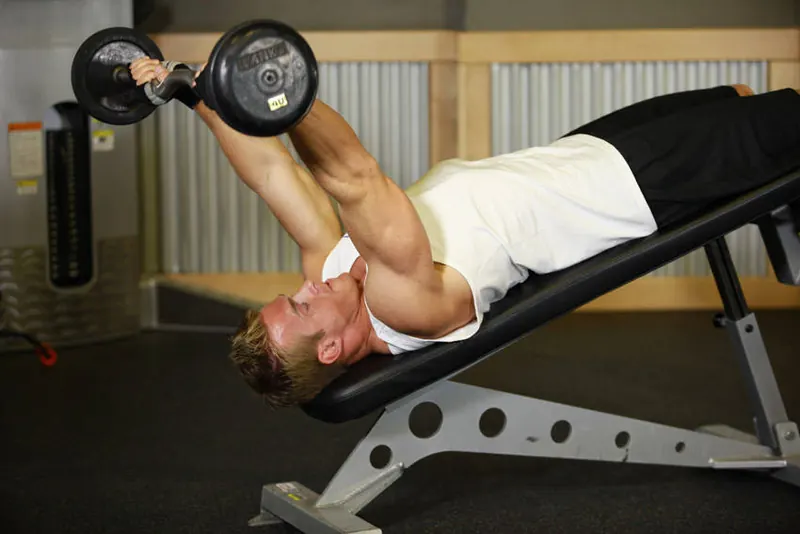 Decline EZ Bar Triceps Extension: starting position
