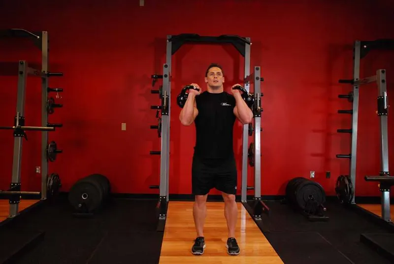 Double Kettlebell Push Press: starting position