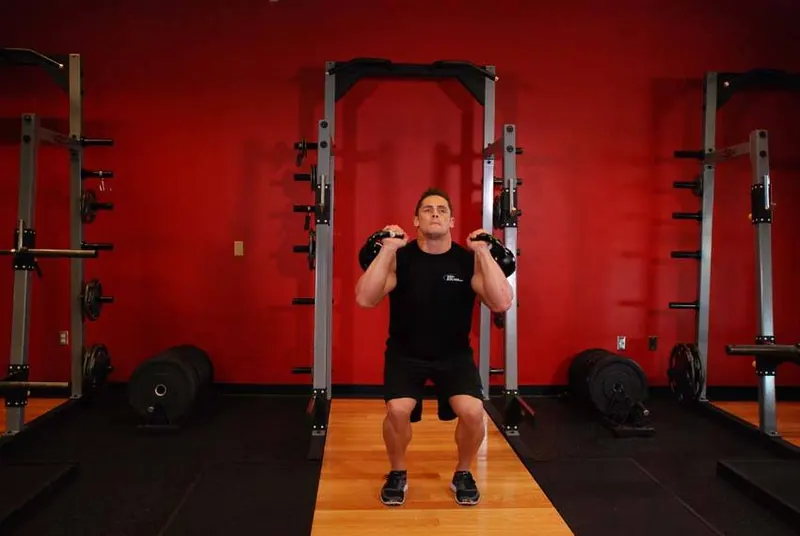 Double Kettlebell Push Press: end position