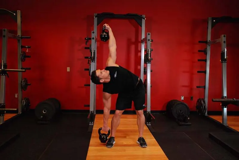 Double Kettlebell Windmill: end position