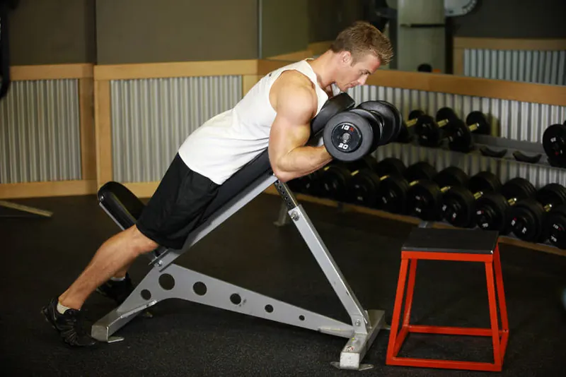 Dumbbell Prone Incline Curl: starting position
