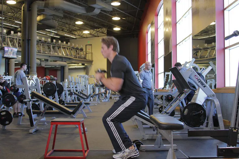 Dumbbell Seated Box Jump: end position