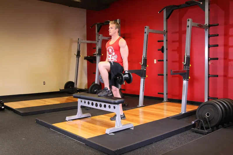 Dumbbell Step Ups: end position