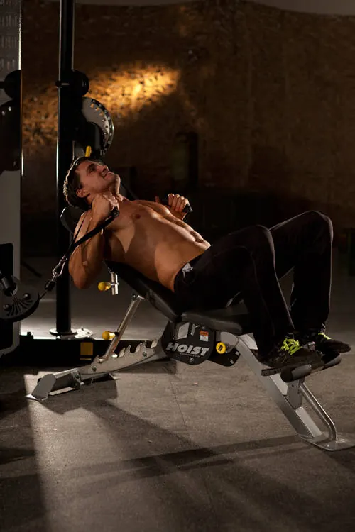 Incline Cable Chest Press: starting position