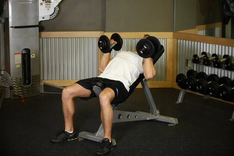 Incline Dumbbell Bench With Palms Facing In: end position