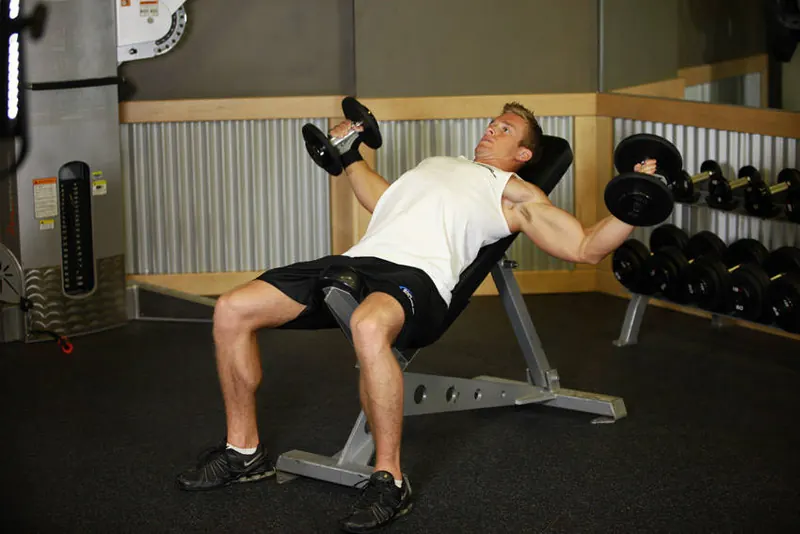 Incline Dumbbell Flyes: end position