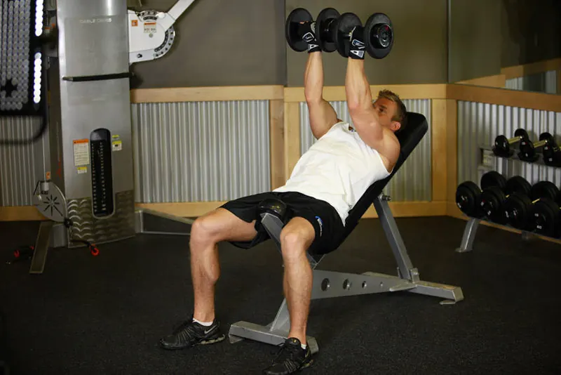 Incline Dumbbell Flyes - With A Twist: end position