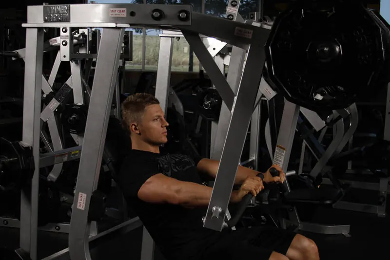 Leverage Decline Chest Press: end position