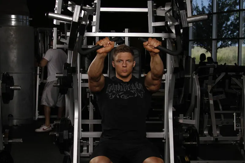 Leverage Incline Chest Press: end position
