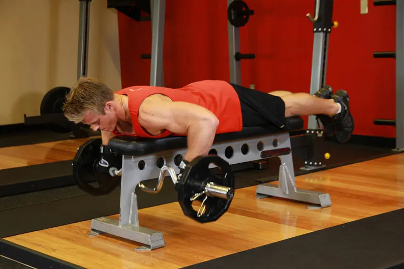 Lying Cambered Barbell Row: end position