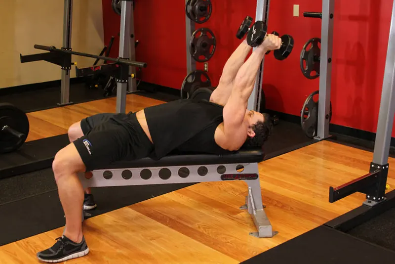 Lying Dumbbell Tricep Extension: end position