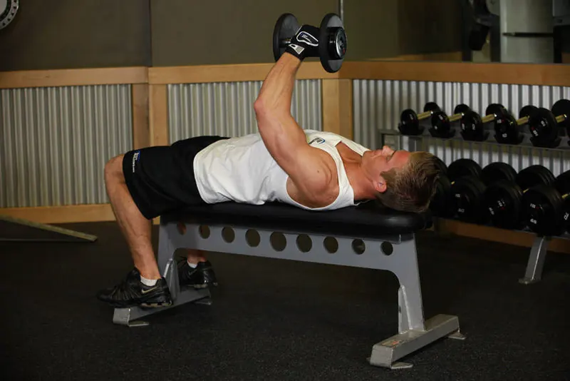 One-Arm Flat Bench Dumbbell Flye: end position