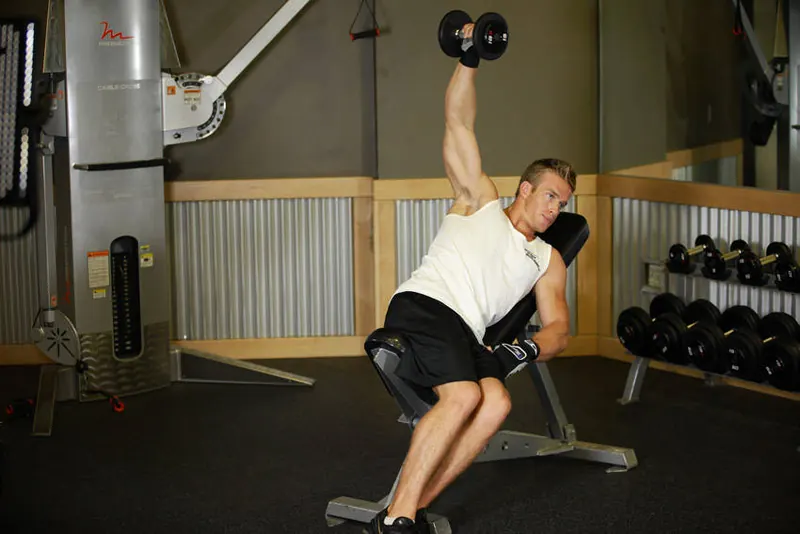 One-Arm Incline Lateral Raise: end position