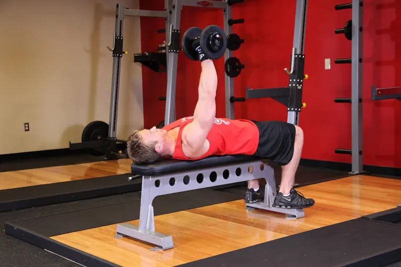 One Arm Dumbbell Bench Press: end position