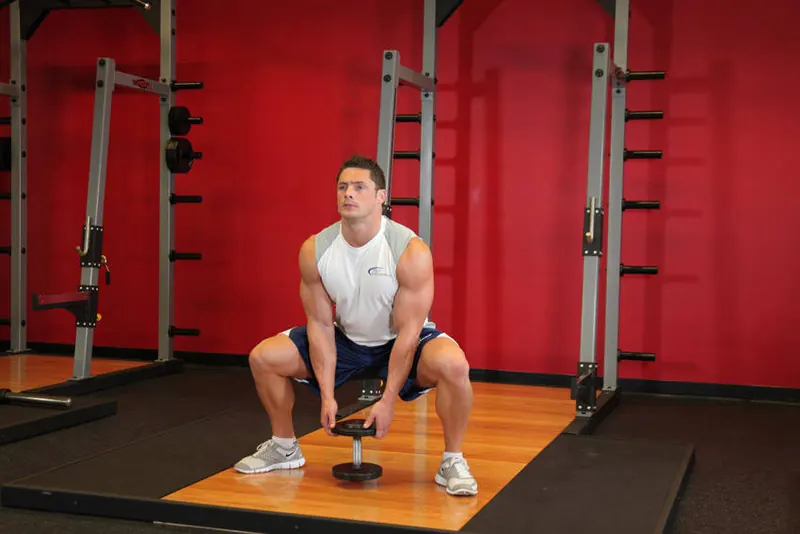 Plie Dumbbell Squat: end position