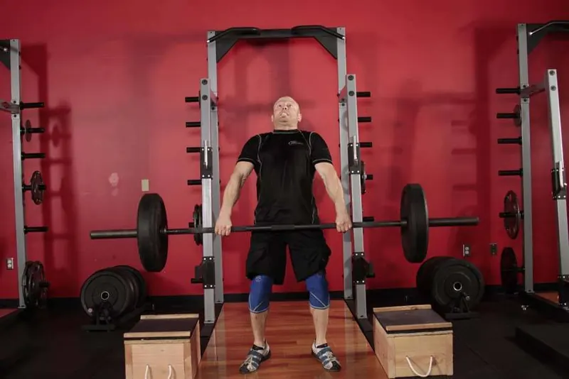Power Clean from Blocks: end position