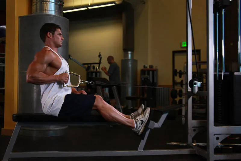 Seated One-arm Cable Pulley Rows: end position