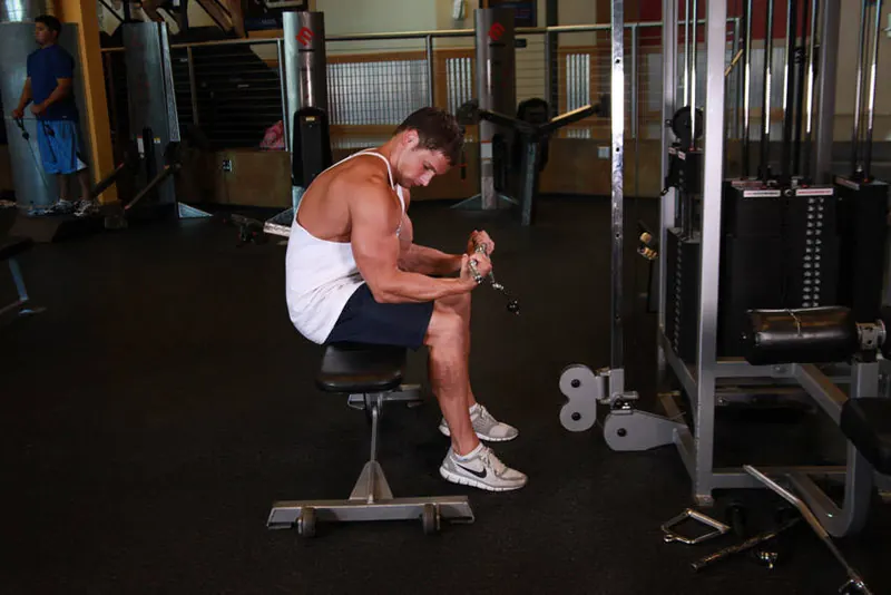 Seated Two-Arm Palms-Up Low-Pulley Wrist Curl: end position