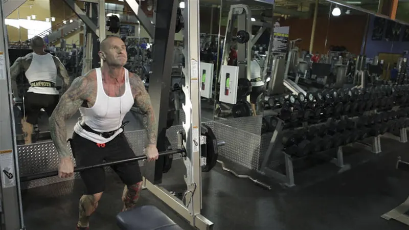 Smith Machine Hang Power Clean: end position