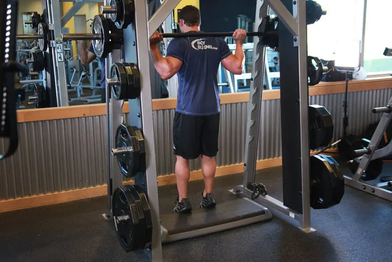 Smith Machine Reverse Calf Raises: end position