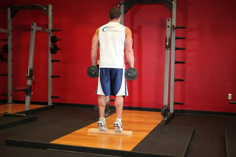 Standing Dumbbell Calf Raise: end position