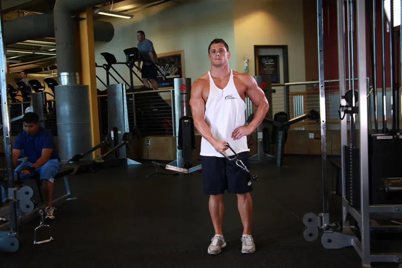 Standing Low-Pulley Deltoid Raise: end position