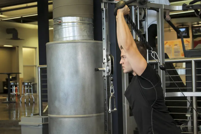 Triceps Overhead Extension with Rope: end position