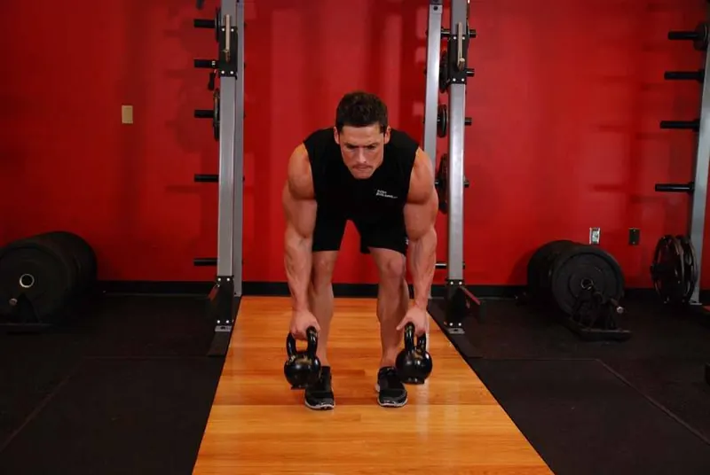 Two-Arm Kettlebell Row: starting position