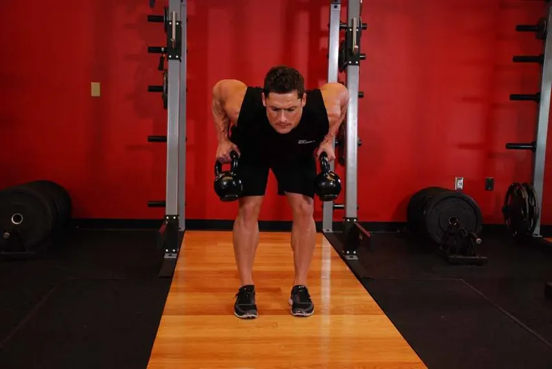 Two-Arm Kettlebell Row: end position